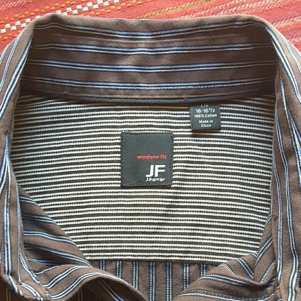 3/$12 J FERRAR modern fit brown stripe shirt - Picture 2 of 6